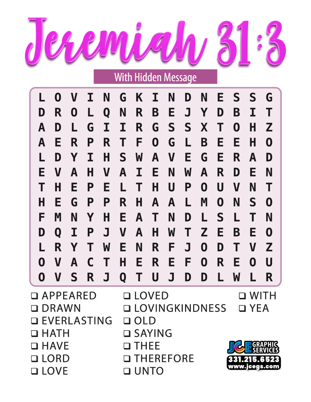 Jeremiah 31:3 Word Search With Hidden Message