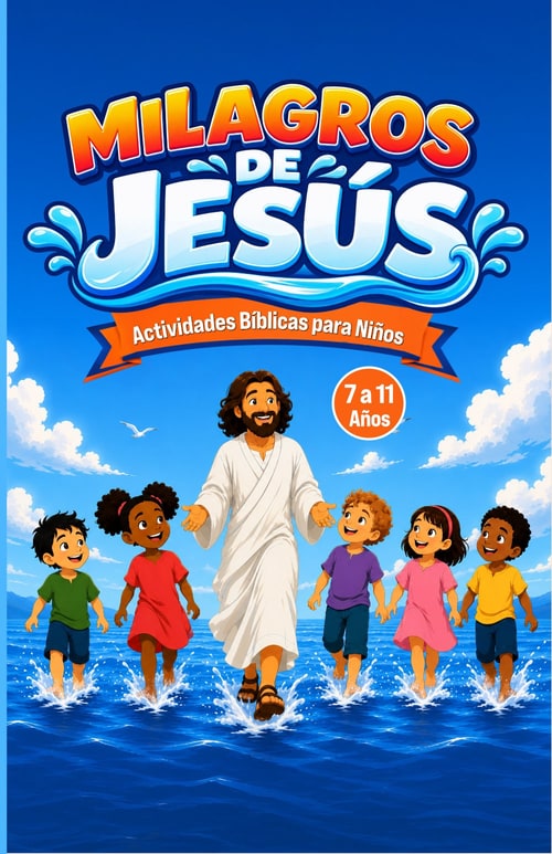 Milagros de Jesús: Actividades Bíblicas para Niños de 7 a 11 años, con Jesús y cinco niños sobre el agua
