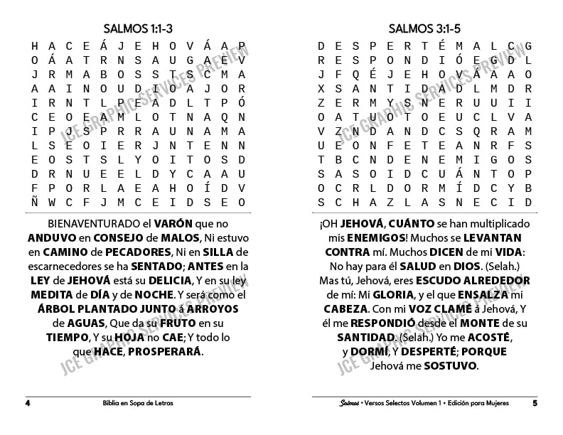 Salmos, volumen 1: sopas de letras 1 y 2, páginas 4 y 5