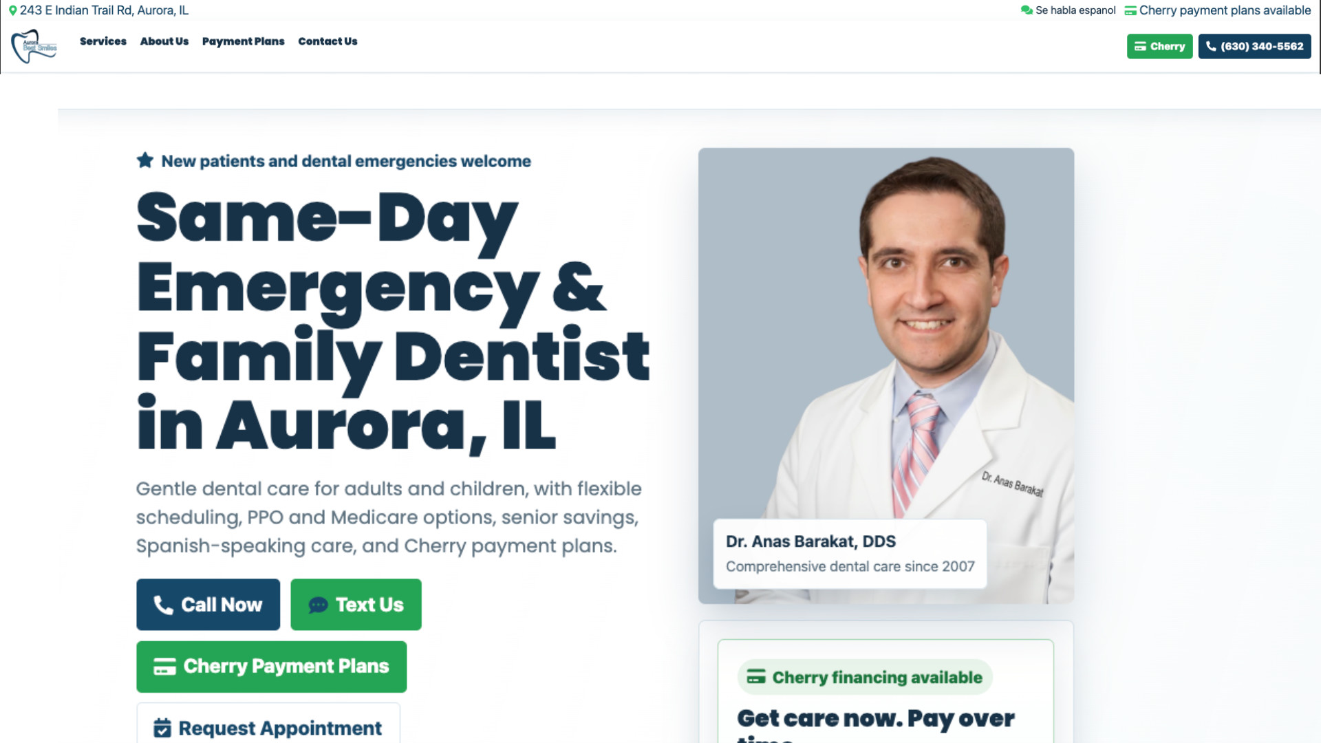 Aurora Best Smiles website from the JCE portfolio