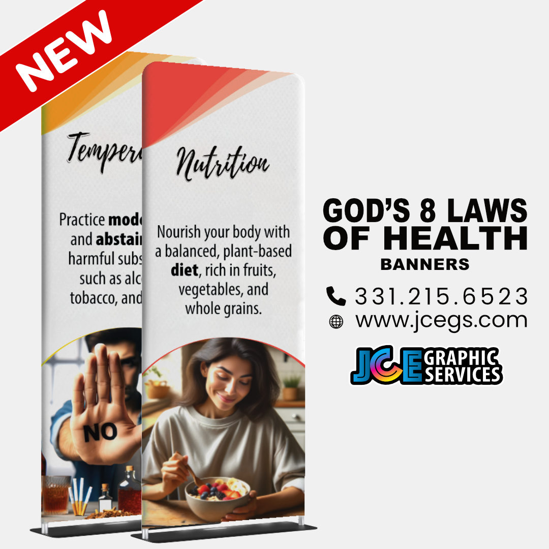 God’s 8 Laws of Health Tension Fabric Banner Set