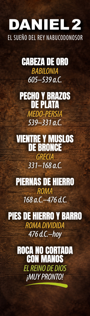 Spanish Daniel 2 bookmark with the statue materials and kingdoms timeline.