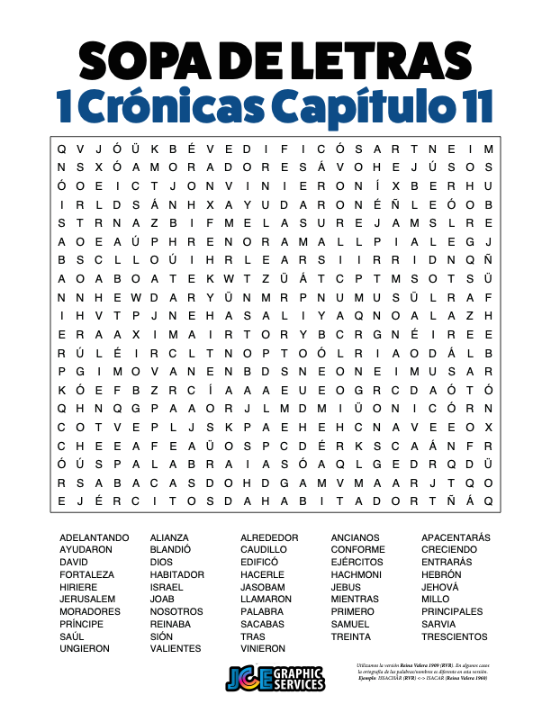 Sopa de Letras - 1 Crónicas Cápitulo 11