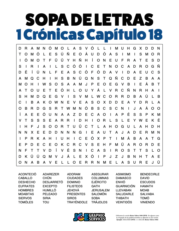 Sopa de Letras - 1 Crónicas Cápitulo 18