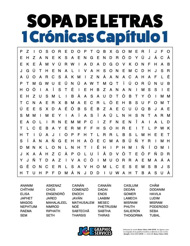 Sopa de Letras - 1 Crónicas Cápitulo 1