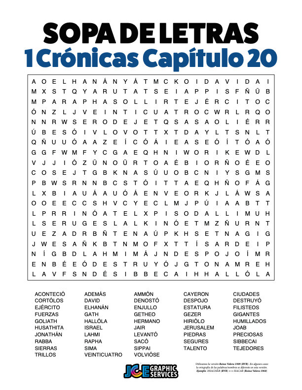 Sopa de Letras - 1 Crónicas Cápitulo 20