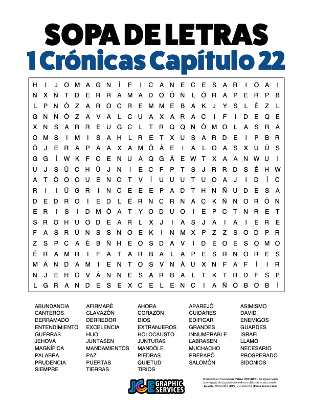 Sopa de Letras - 1 Crónicas Cápitulo 22