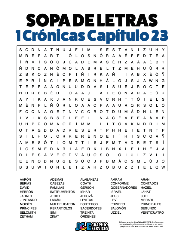 Sopa de Letras - 1 Crónicas Cápitulo 23