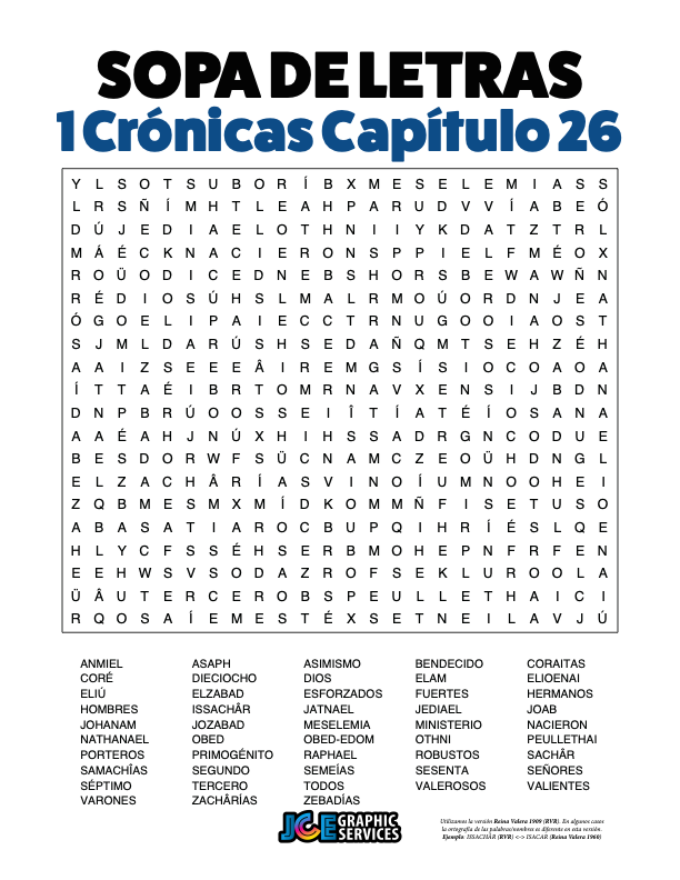 Sopa de Letras - 1 Crónicas Cápitulo 26