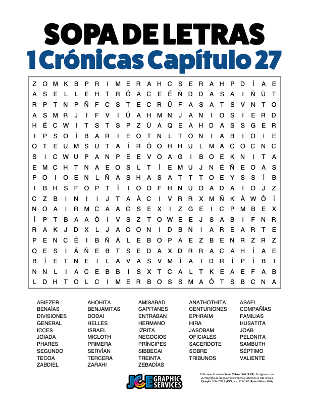Sopa de Letras - 1 Crónicas Cápitulo 27