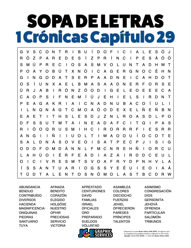 Sopa de Letras - 1 Crónicas Cápitulo 29