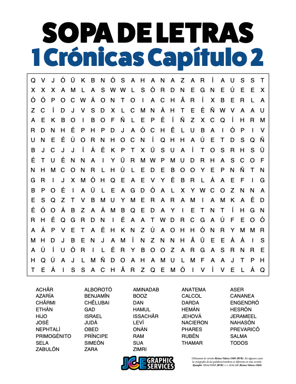 Sopa de Letras - 1 Crónicas Cápitulo 2
