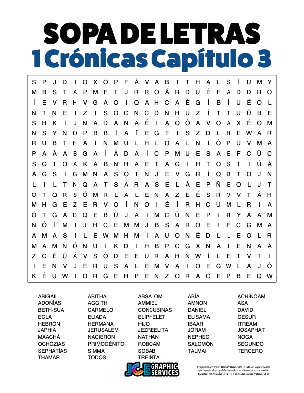 Sopa de Letras - 1 Crónicas Cápitulo 3