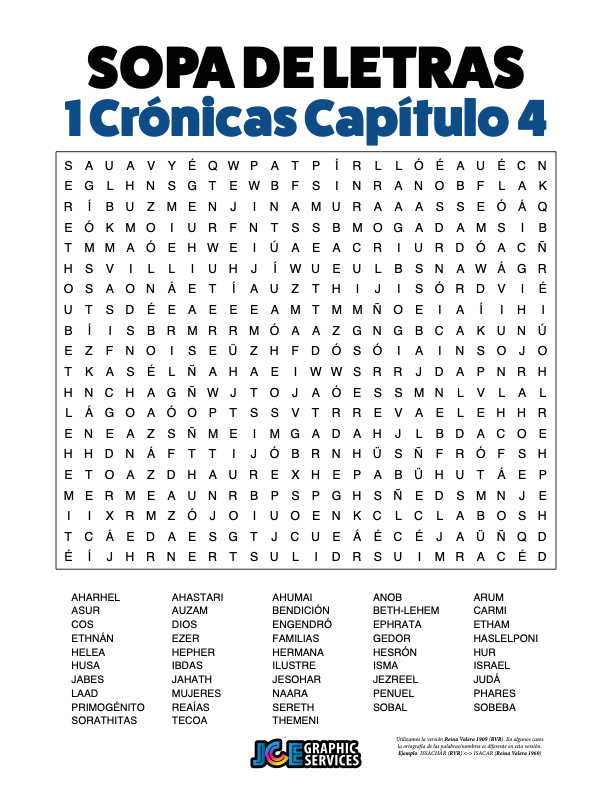 Sopa de Letras - 1 Crónicas Cápitulo 4