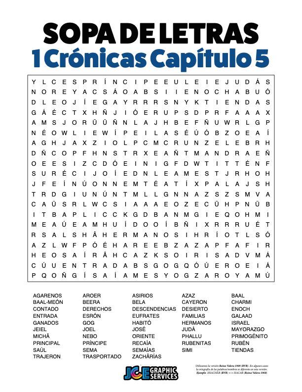 Sopa de Letras - 1 Crónicas Cápitulo 5