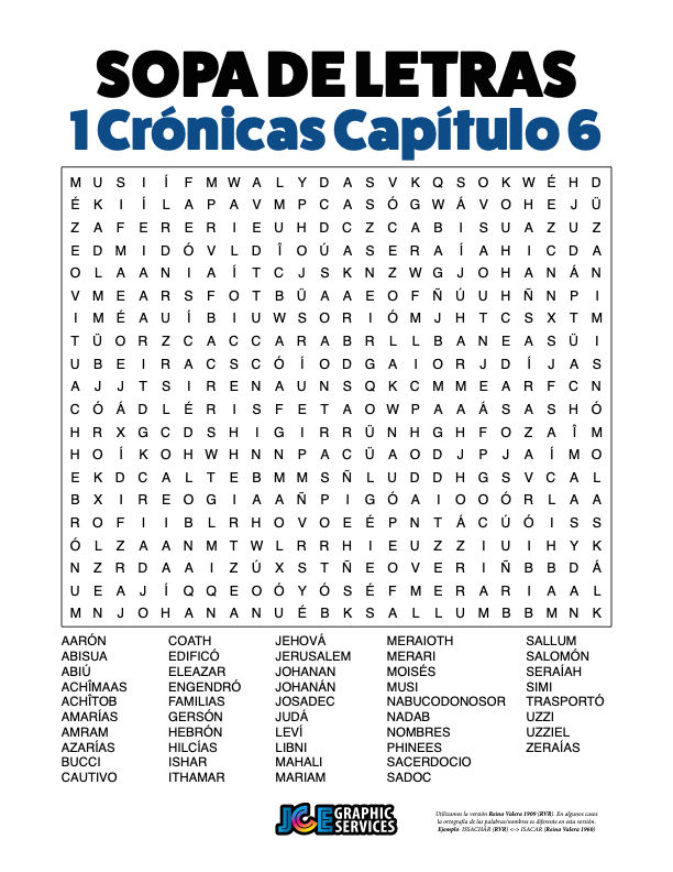 Sopa de Letras - 1 Crónicas Cápitulo 6