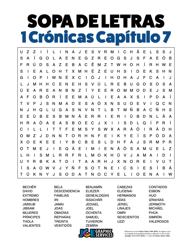 Sopa de Letras - 1 Crónicas Cápitulo 7