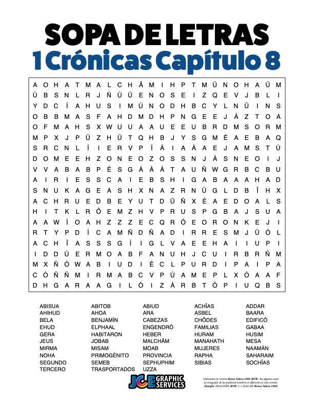 Sopa de Letras - 1 Crónicas Cápitulo 8