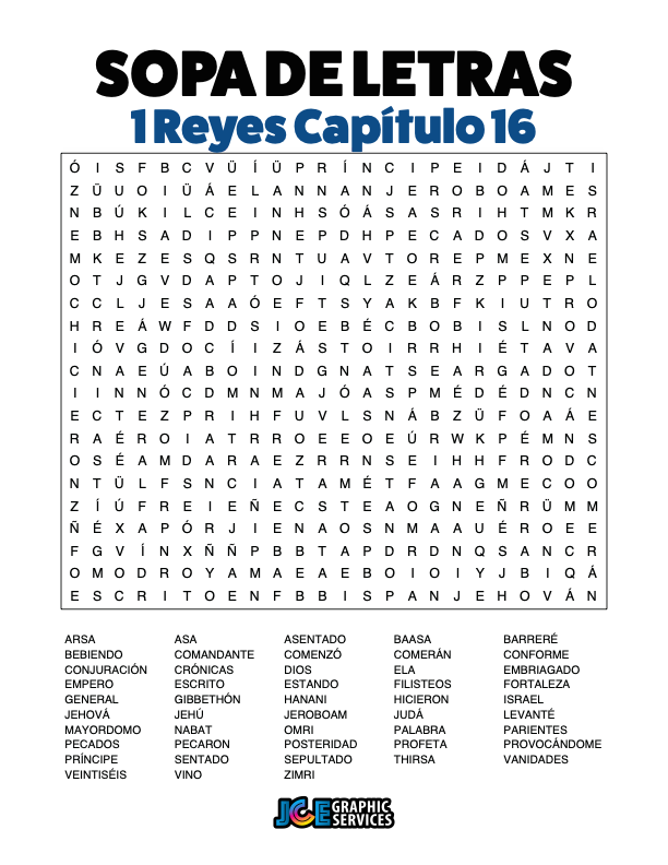 Sopa de Letras - 1 Reyes Cápitulo 16