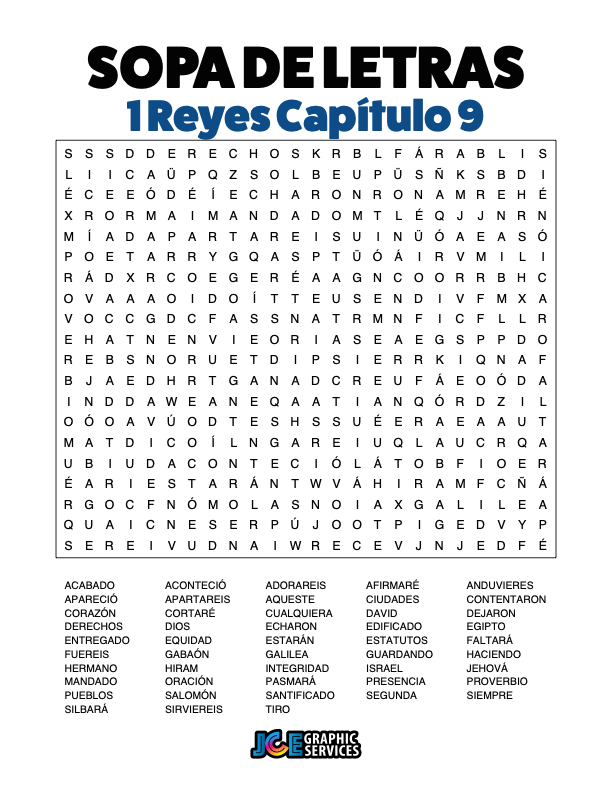 Sopa de Letras - 1 Reyes Cápitulo 9