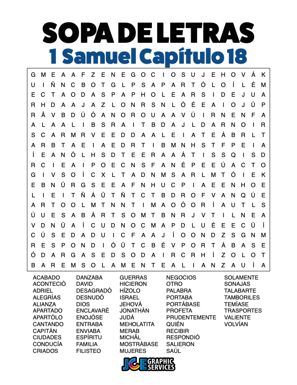 Sopa de Letras - 1 Samuel Cápitulo 18