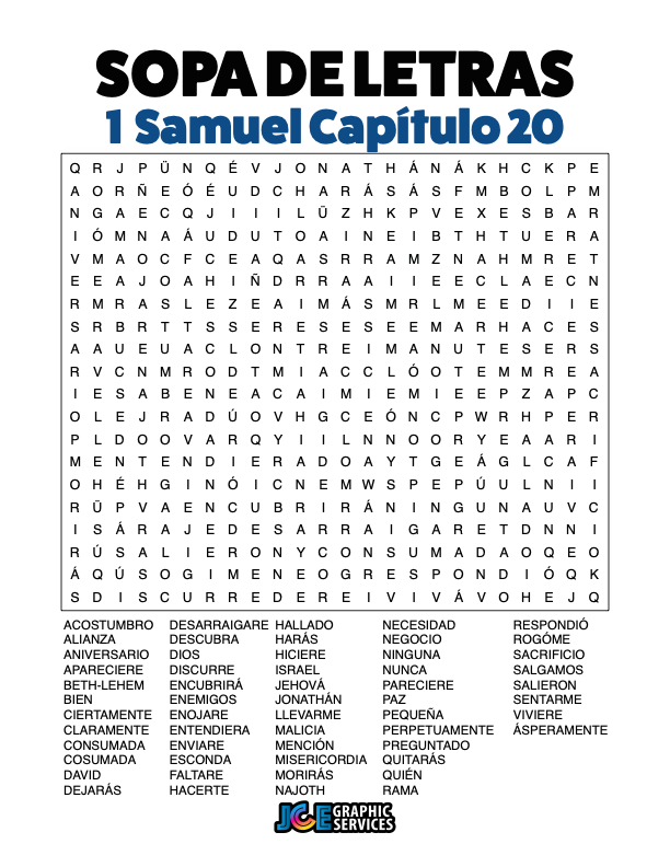 Sopa de Letras - 1 Samuel Cápitulo 20
