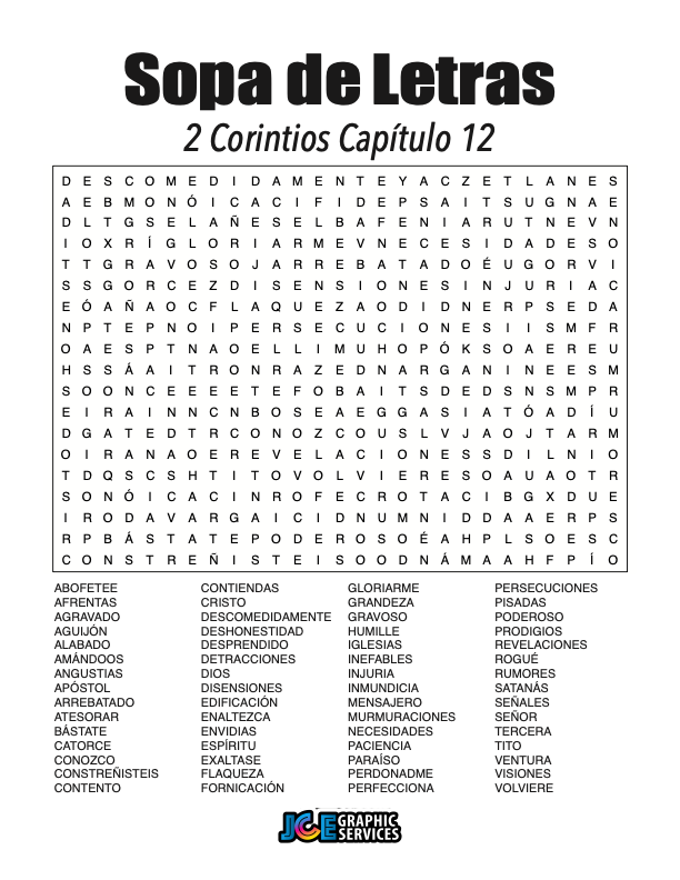 Sopa de Letras - 2 Corintios Cápitulo 12