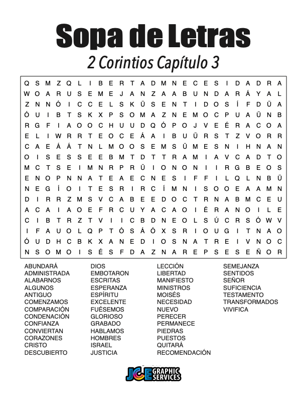 Sopa de Letras - 2 Corintios Cápitulo 3