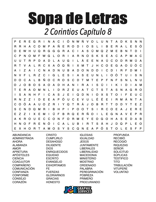 Sopa de Letras - 2 Corintios Cápitulo 8