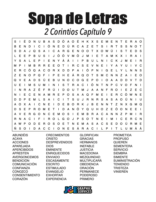Sopa de Letras - 2 Corintios Cápitulo 9