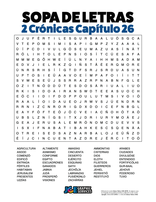 Sopa de Letras - 2 Crónicas Cápitulo 26