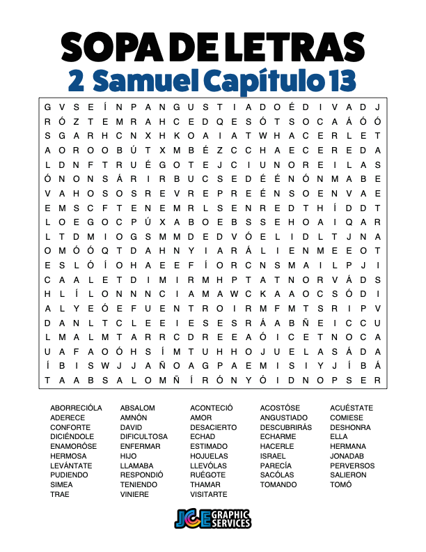 Sopa de Letras - 2 Samuel Cápitulo 13