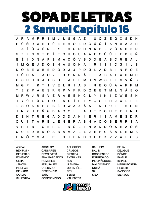 Sopa de Letras - 2 Samuel Cápitulo 16