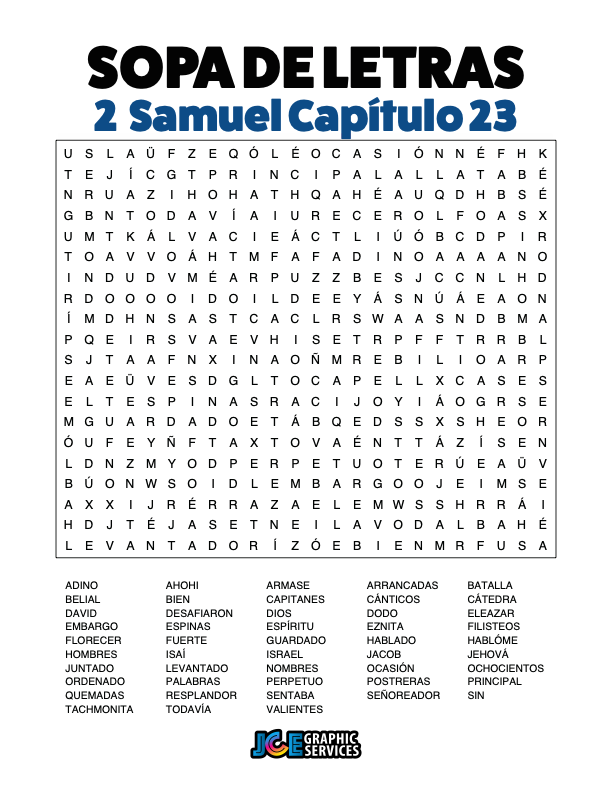 Sopa de Letras - 2 Samuel Cápitulo 23