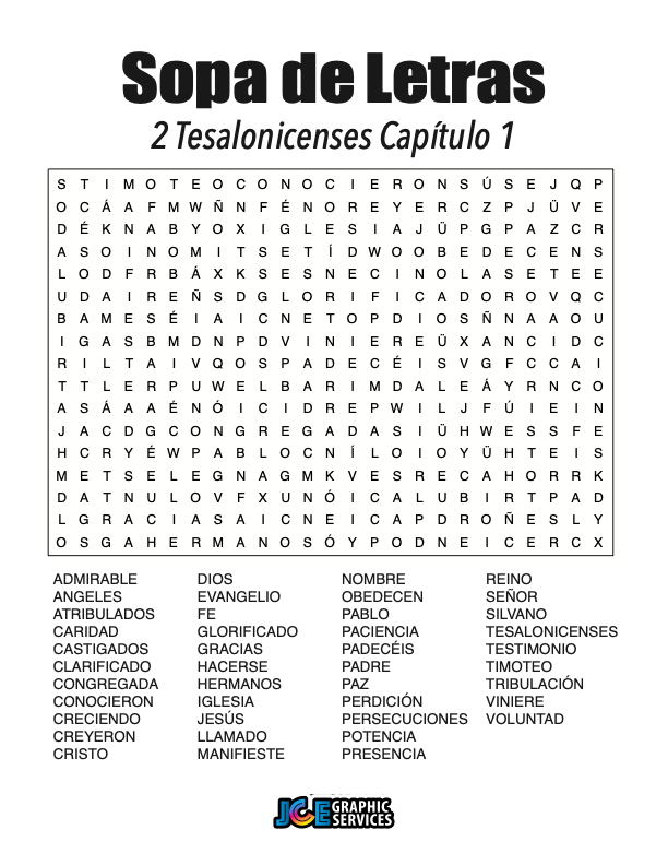 Sopa de Letras - 2 Tesalonicenses Cápitulo 1