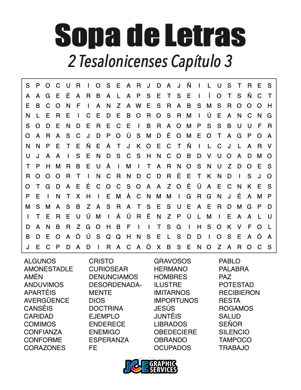 Sopa de Letras - 2 Tesalonicenses Cápitulo 3