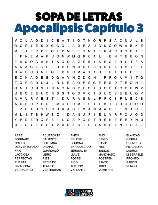 Sopa de Letras - Apocalipsis Cápitulo 3