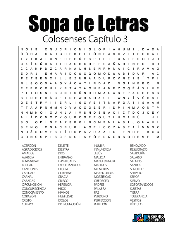 Sopa de Letras - Colosenses Cápitulo 3
