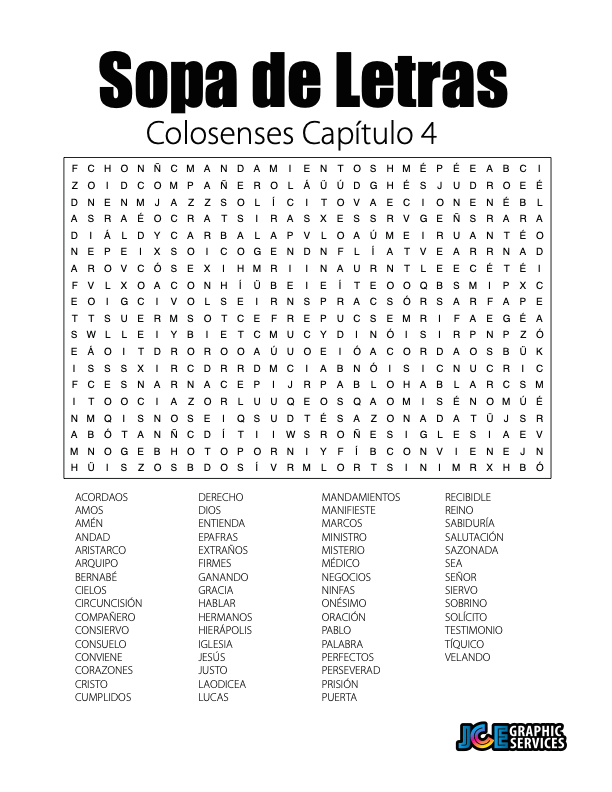 Sopa de Letras - Colosenses Cápitulo 4