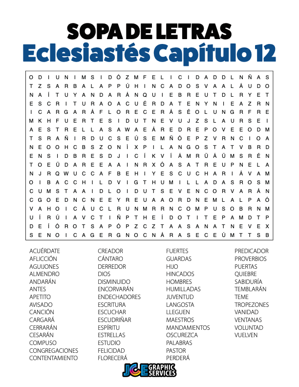 Sopa de Letras - Eclesiastés Cápitulo 12