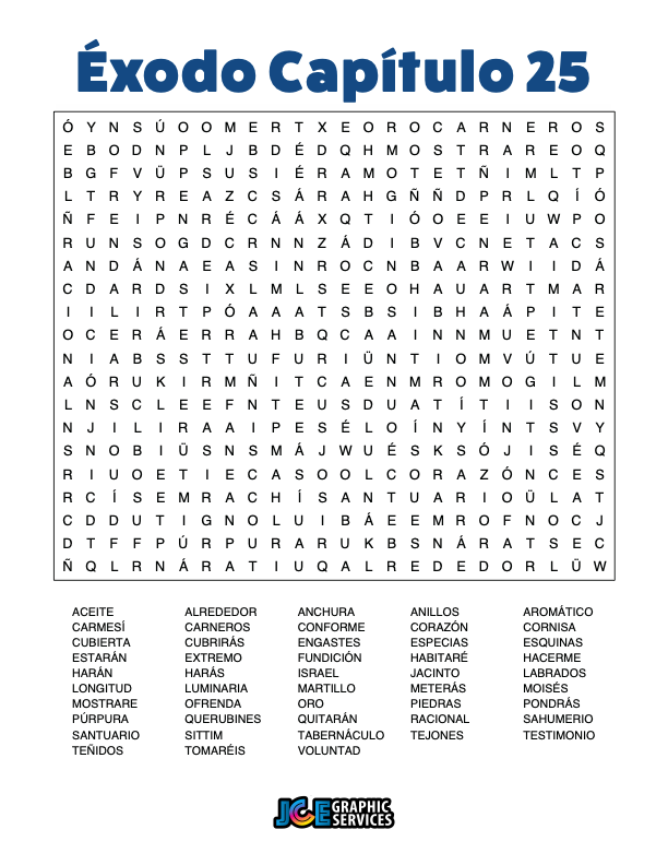 Sopa de Letras - Éxodo Cápitulo 25