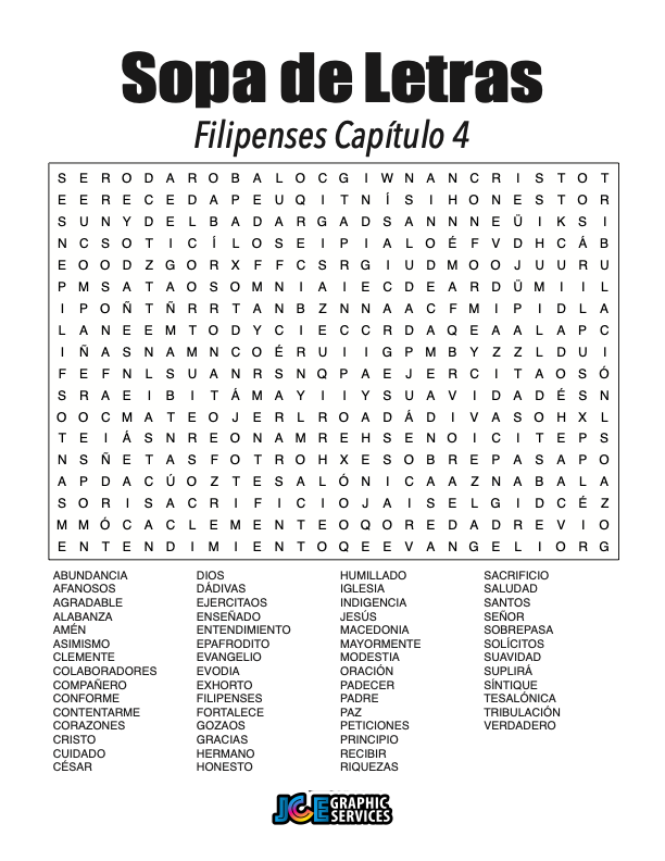 Sopa de Letras - Filipenses Cápitulo 4