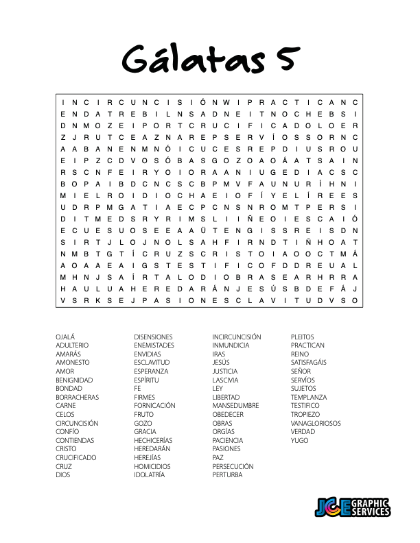 Sopa de Letras - Gálatas Cápitulo 5