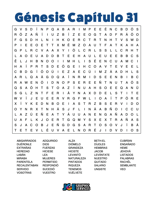Sopa de Letras - Génesis Cápitulo 31