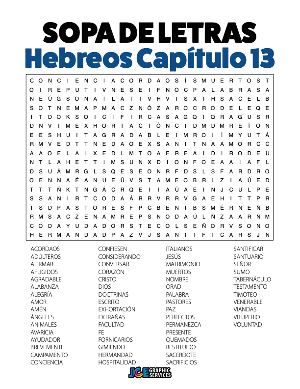 Sopa de Letras - Hebreos Cápitulo 13