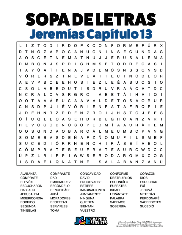 Sopa de Letras - Jeremías Cápitulo 13
