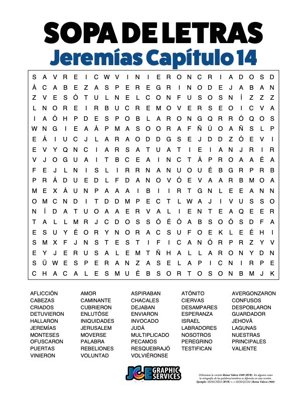 Sopa de Letras - Jeremías Cápitulo 14