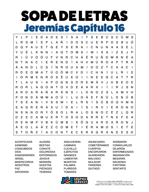 Sopa de Letras - Jeremías Cápitulo 16
