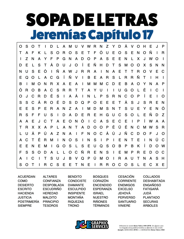 Sopa de Letras - Jeremías Cápitulo 17