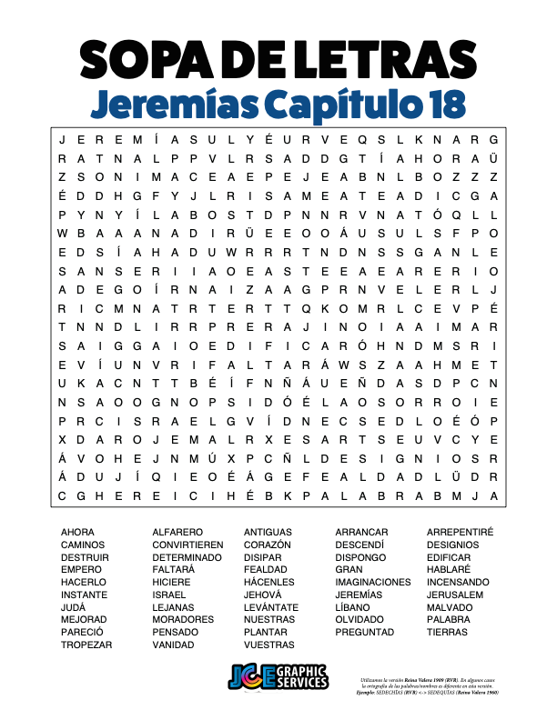 Sopa de Letras - Jeremías Cápitulo 18